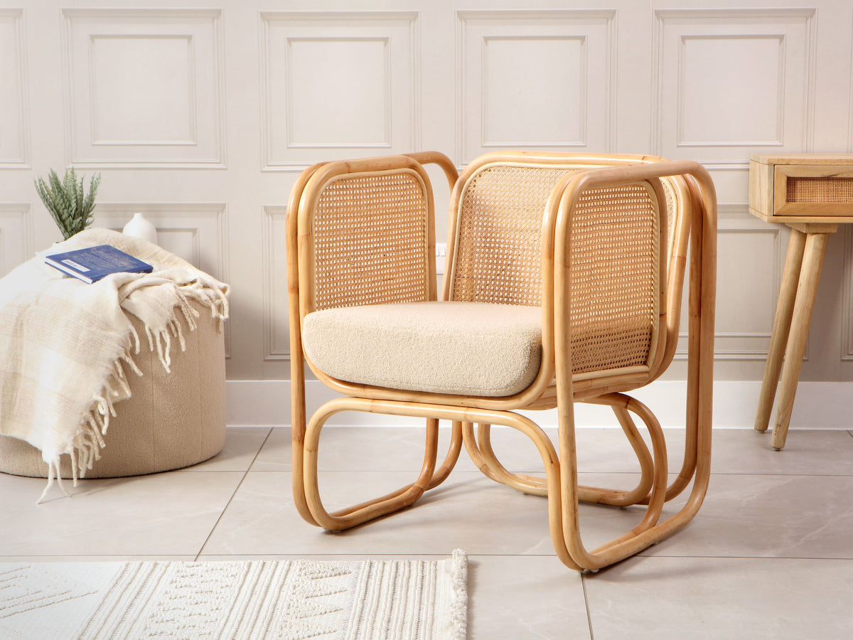 Indoor Rattan Iconic Chair with Latte Cushion