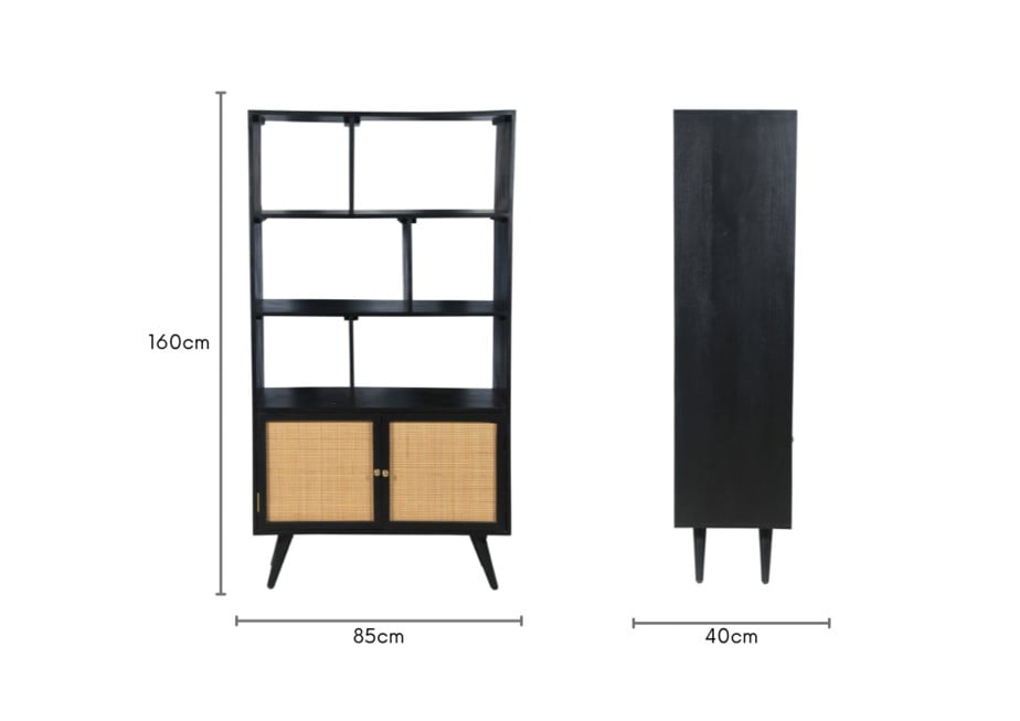 Manhattan Large Standing Bookshelf Cabinet with 2 Door Storage Unit in Black