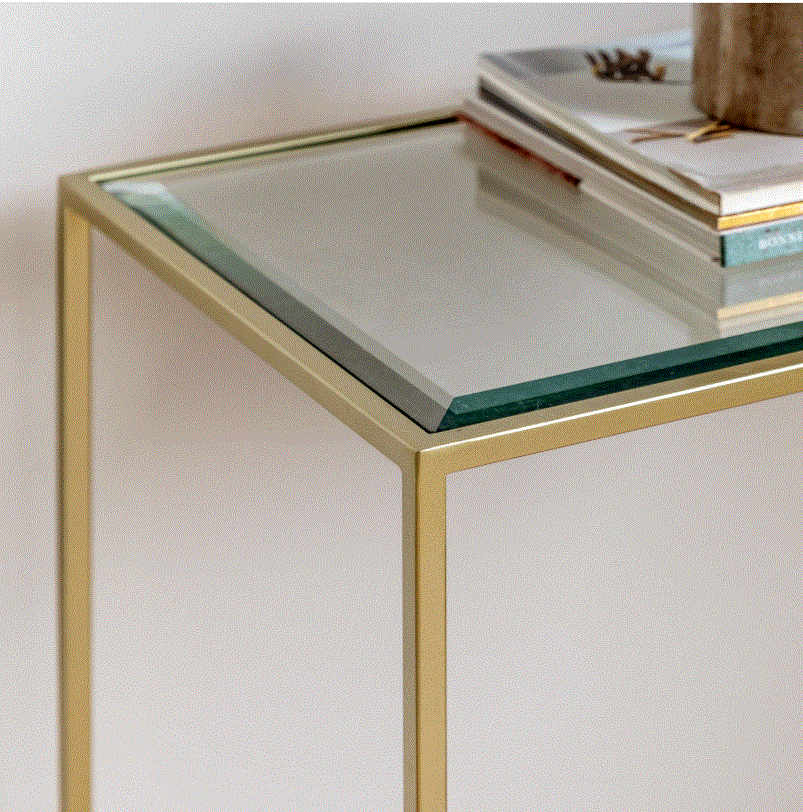 Rothwell Iron Gold Console Table with Glass Top