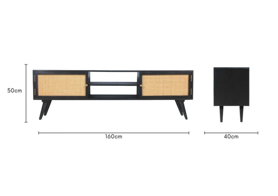 Manhattan Wide Rattan & Wood TV Stand with Storage in Black