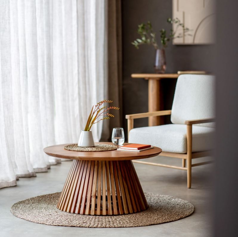 Brighton Round Wooden Slatted Coffee Table