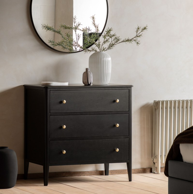 Accito Black 3 Drawer Wooden Chest