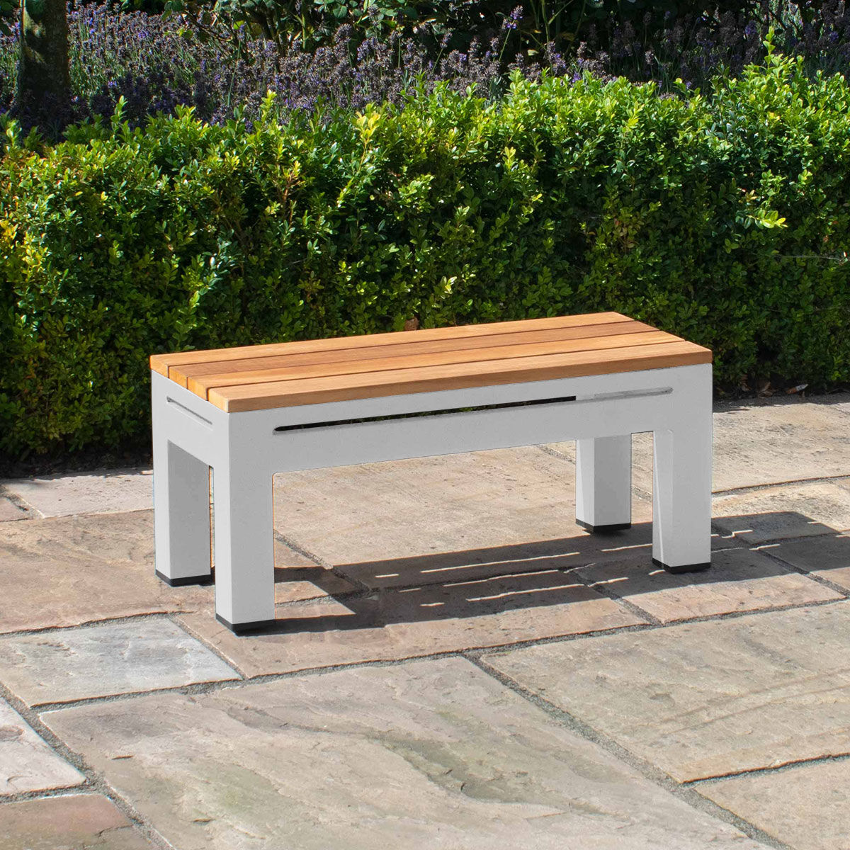Alton Rectangular Teak Top Side Table in White