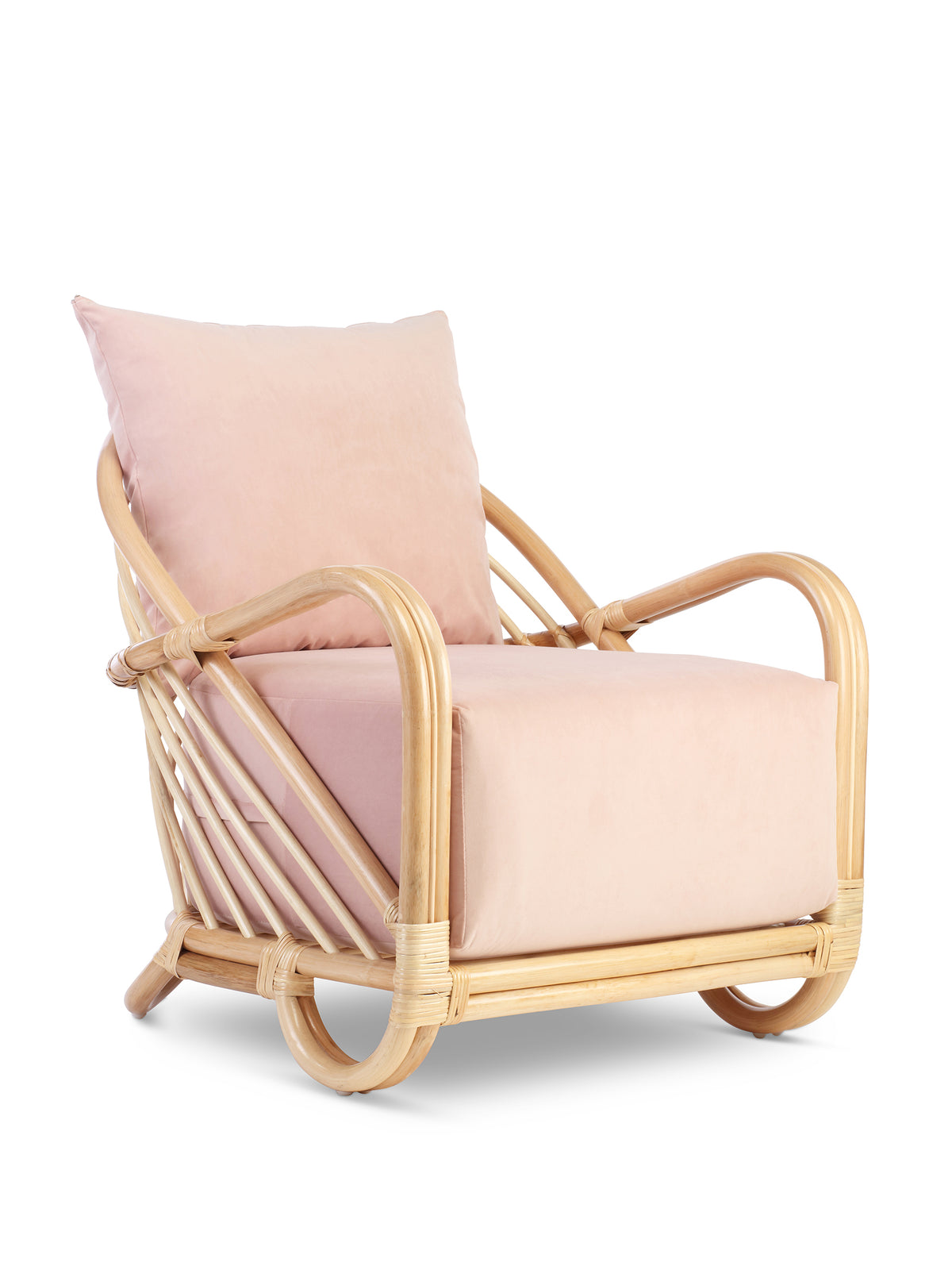 Arch Rattan Armchair in Velvet Blush Pink