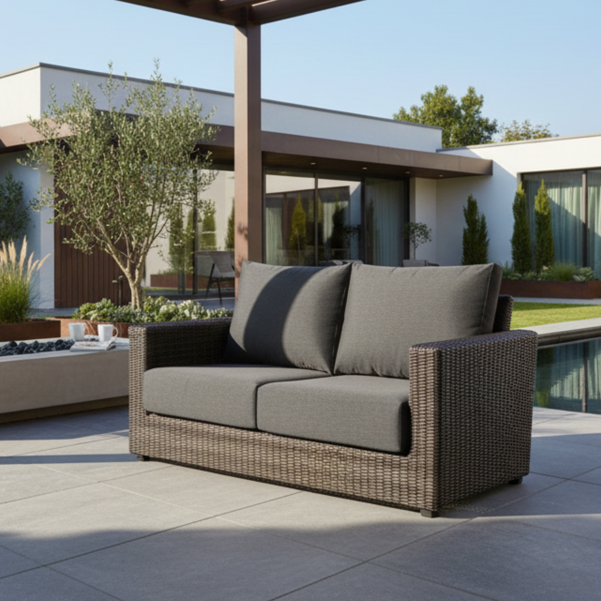 Ascot Rattan Outdoor 3-seater Sofa with Grey Cushion