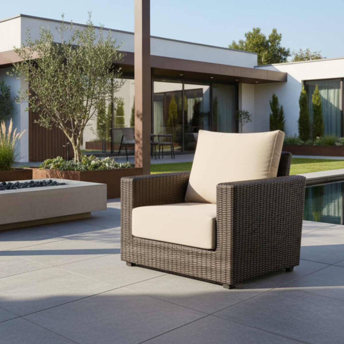 Ascot Rattan Outdoor Armchair with Beige Cushion