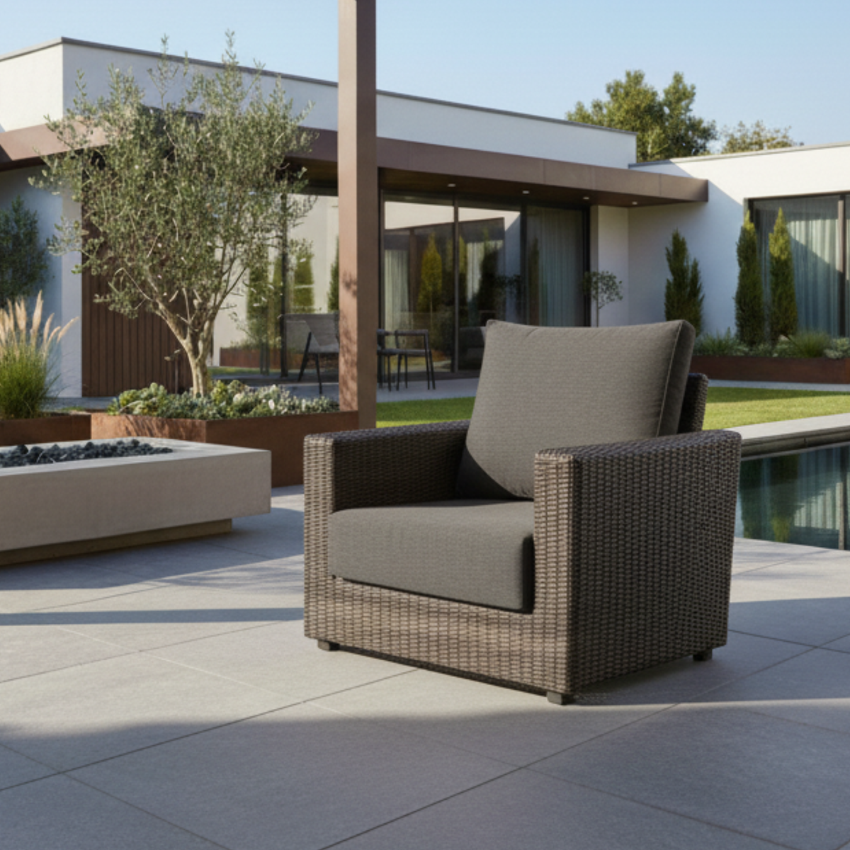 Ascot Rattan Outdoor Armchair with Grey Cushion