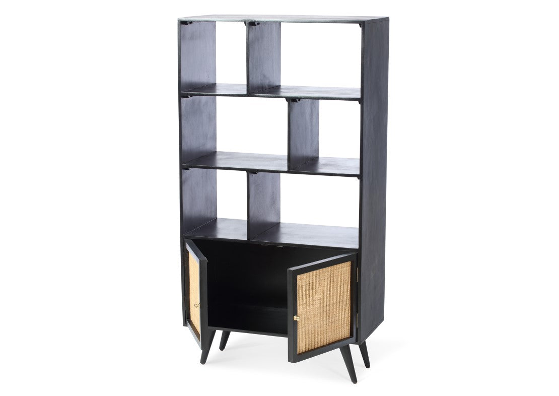 Manhattan Large Standing Bookshelf Cabinet with 2 Door Storage Unit in Black