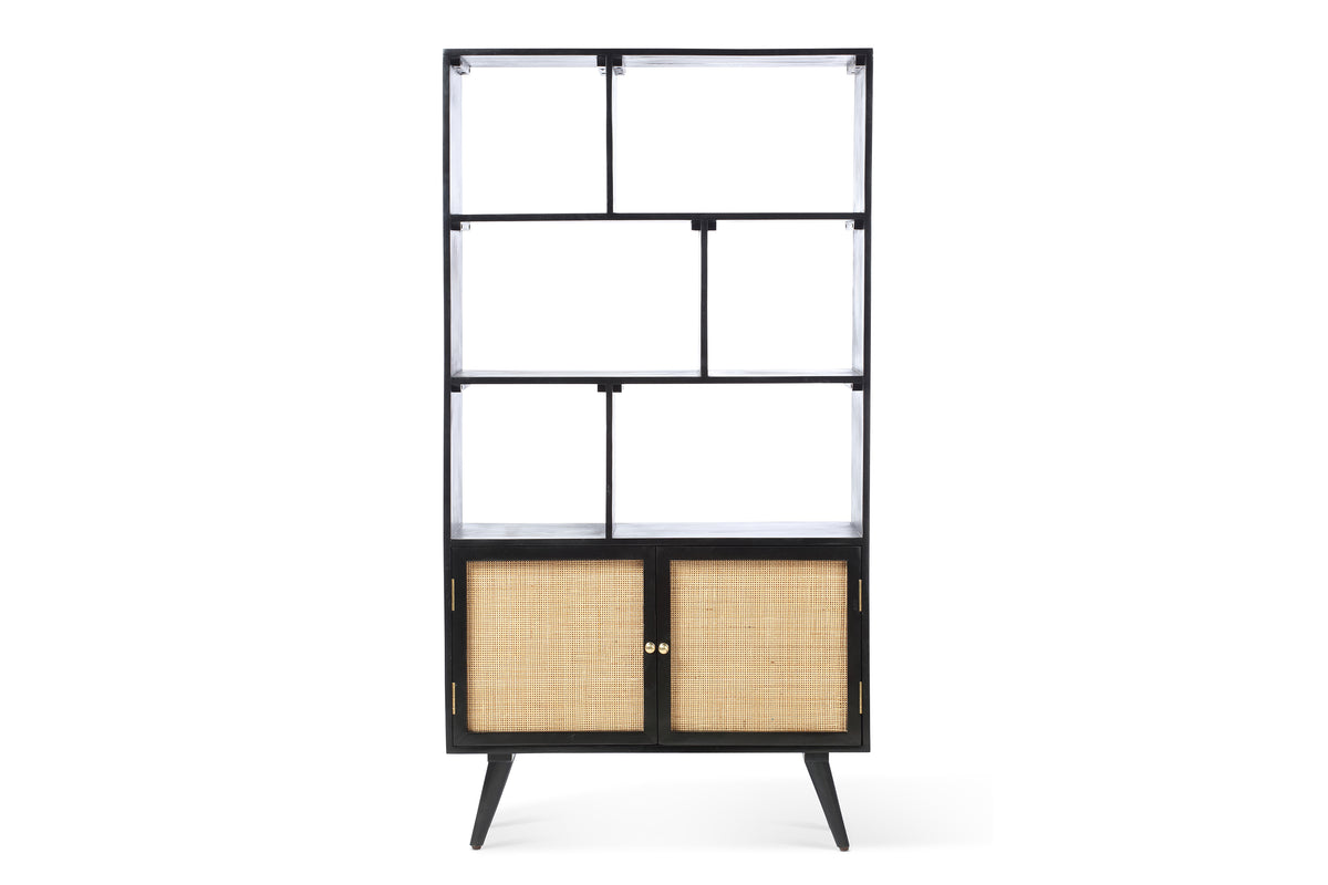 Manhattan Large Standing Bookshelf Cabinet with 2 Door Storage Unit in Black