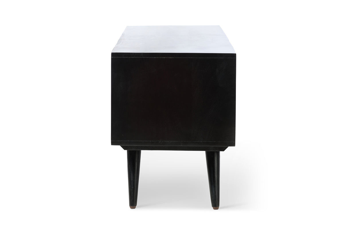 Manhattan Wide Rattan & Wood TV Stand with Storage in Black