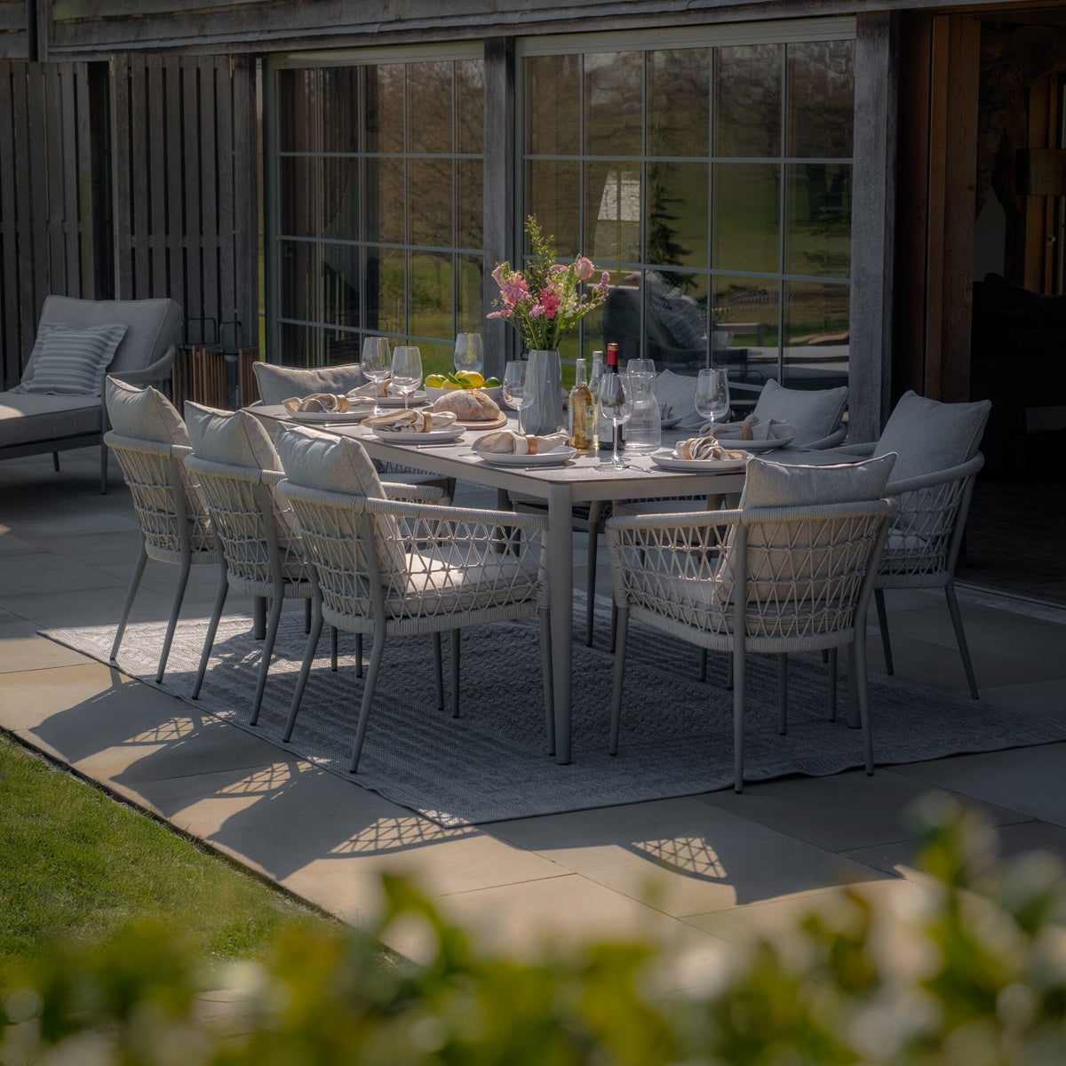 Cannes 8 Seat Rectangular Dining Set - Cool Linen