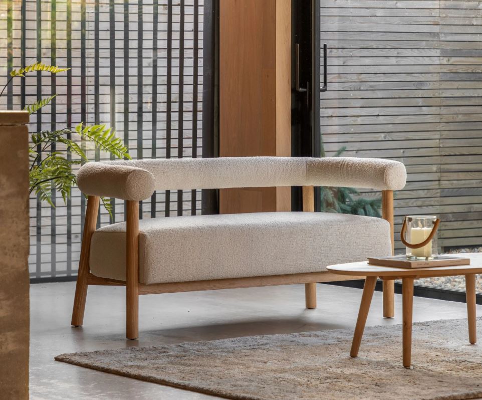 Cream Boucle Indoor 2-seater sofa with Wooden Frame