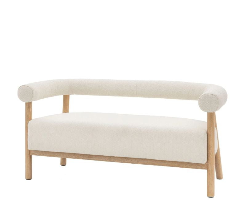 Cream Boucle Indoor 2-seater sofa with Wooden Frame