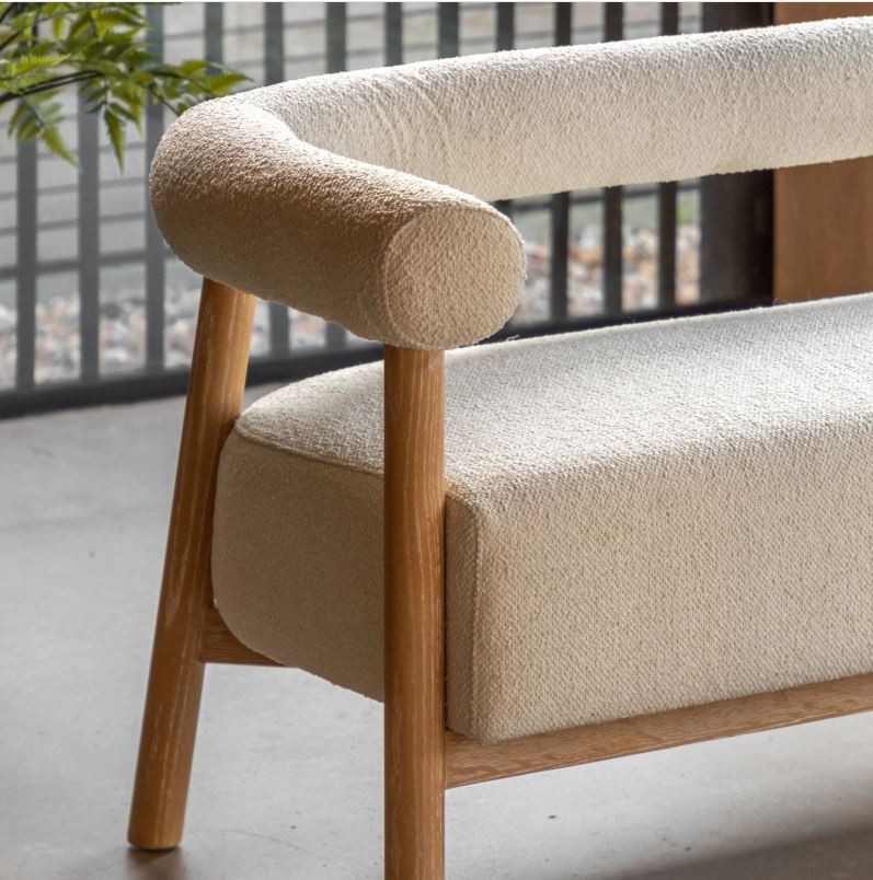 Cream Boucle Indoor 2-seater sofa with Wooden Frame