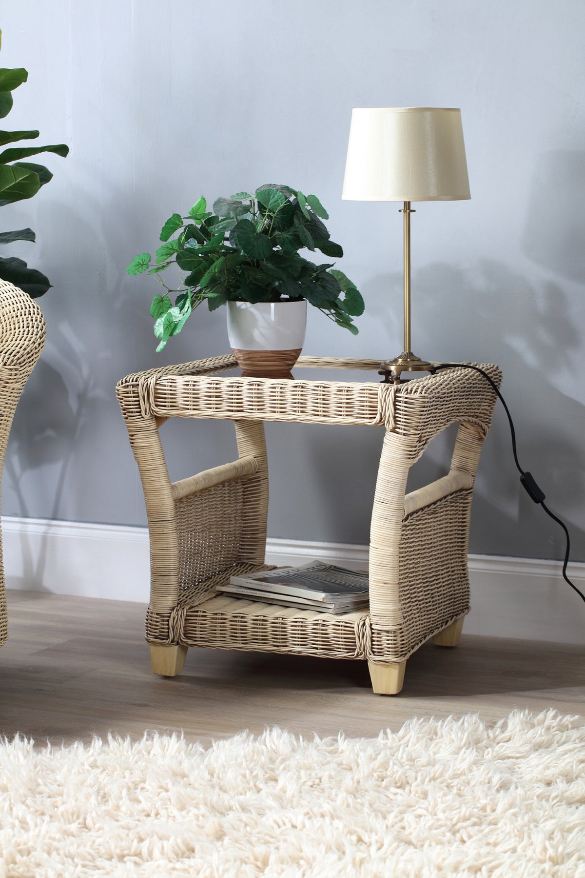 Dijon Cane & Glass Lamp Table