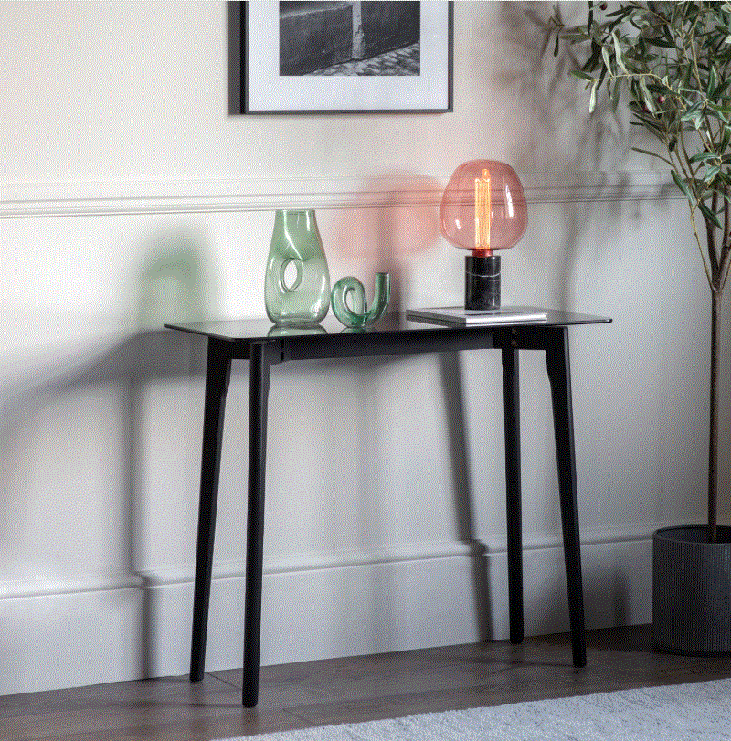 Blair Black Console Table with Glass Top Table