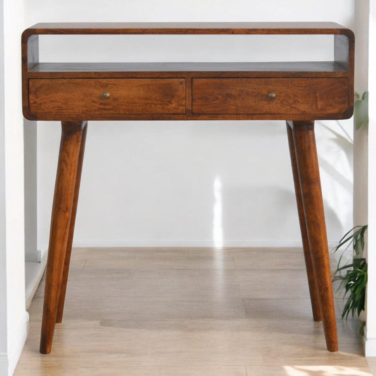 Curved Mango Wood Console Table Chestnut