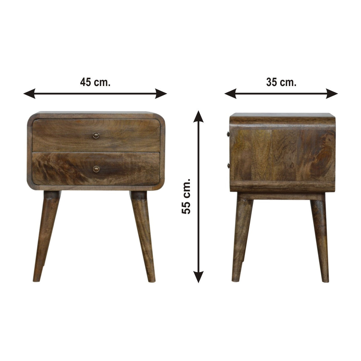 Curved Classic Grey Washed Mango Wood Bedside Table