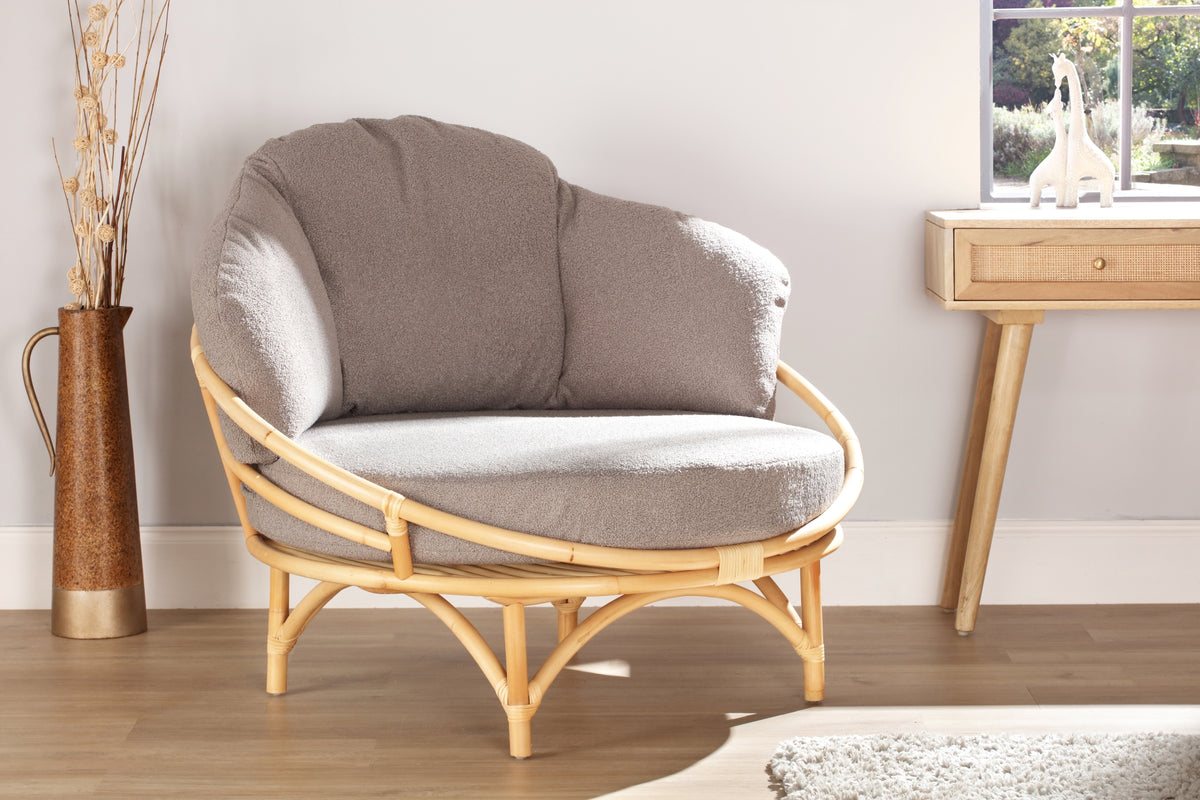 Boucle Shadow Grey Rattan Cuddle Chair