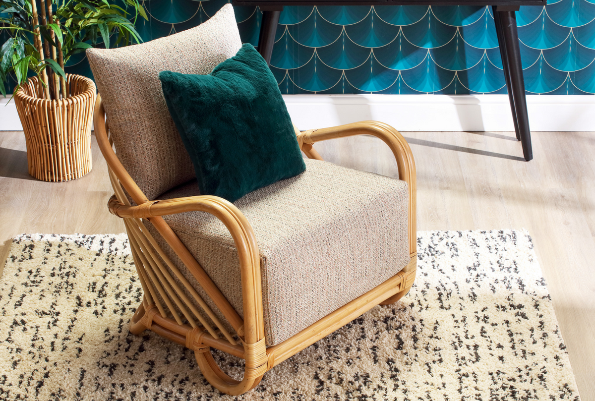 Arch Rattan Armchair in Blush Tweed