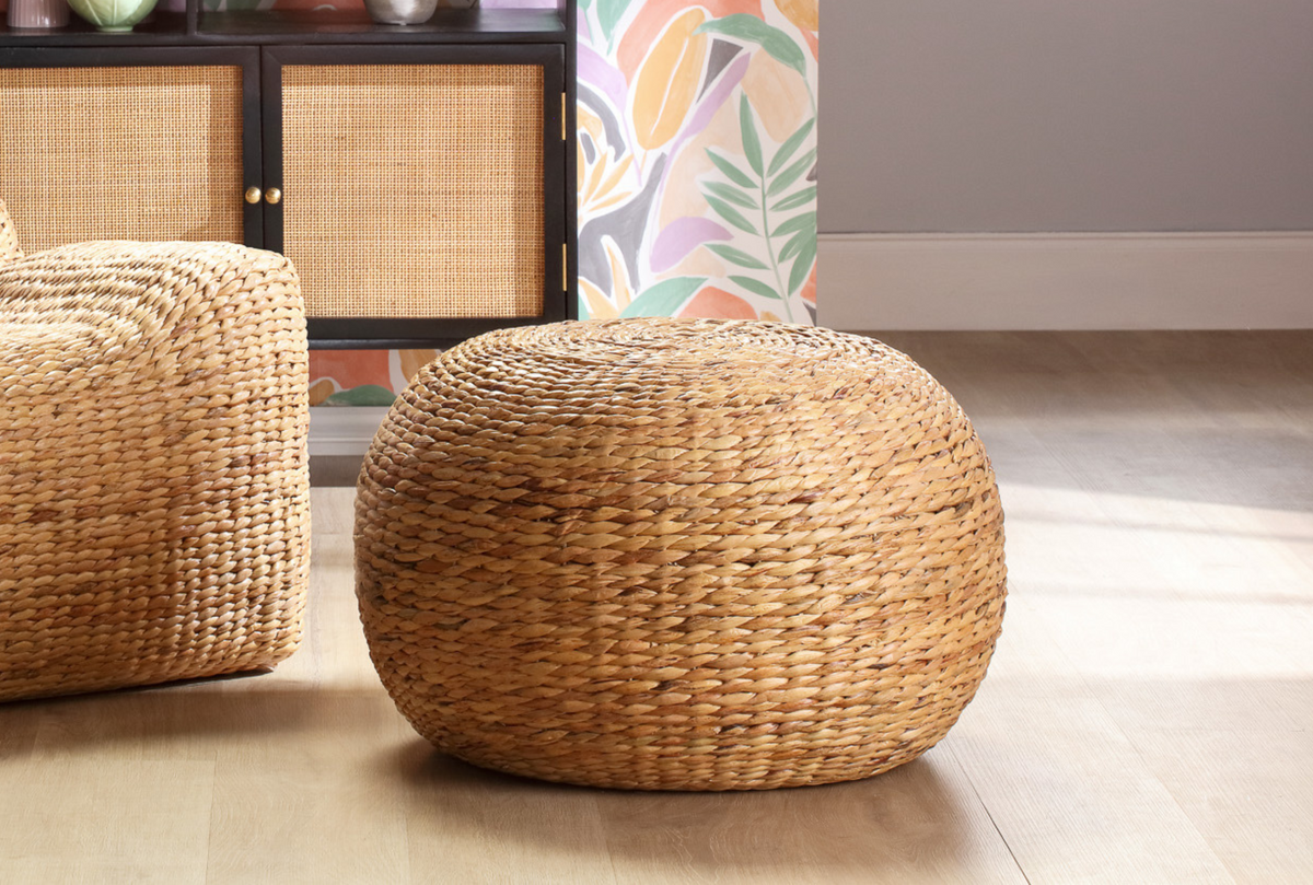 Danish Rattan Footstool Pouffe