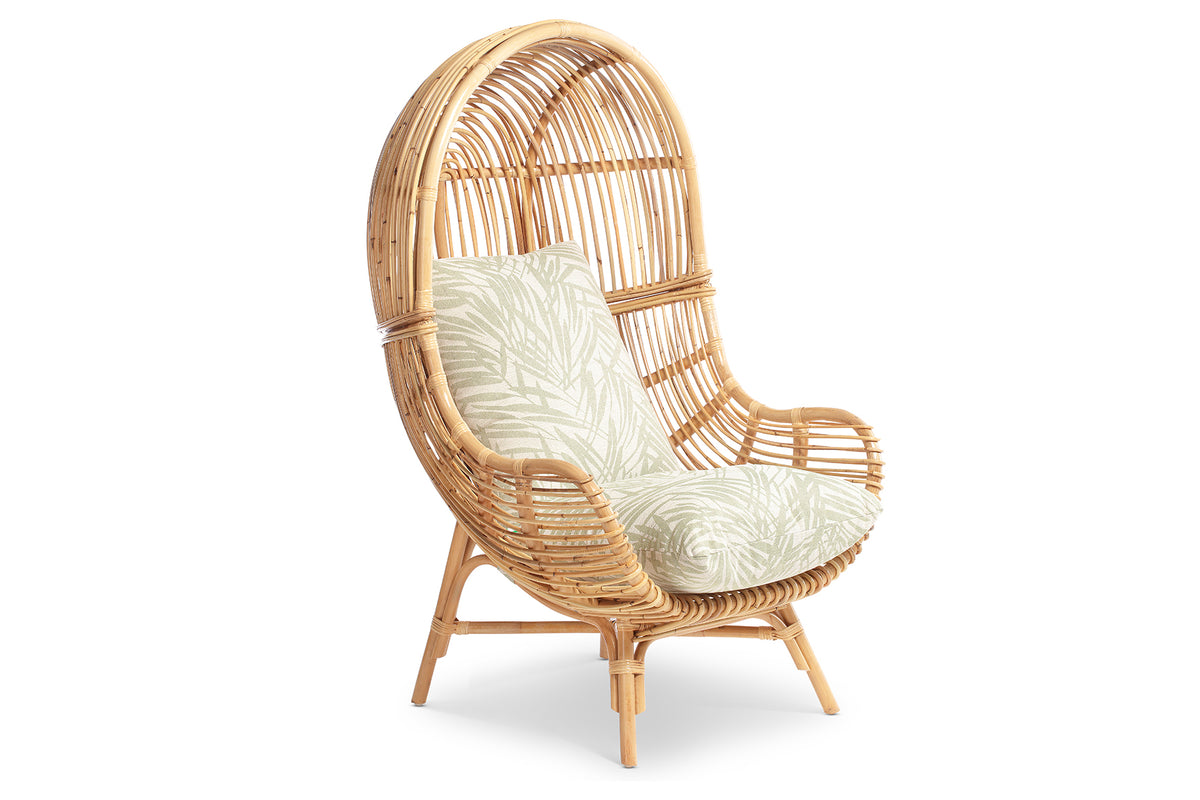 Loft Chair Natural Rattan in Leafy Green Tropical Fabric