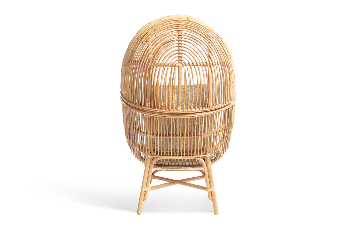 Loft Chair Natural Rattan in Leafy Green Tropical Fabric