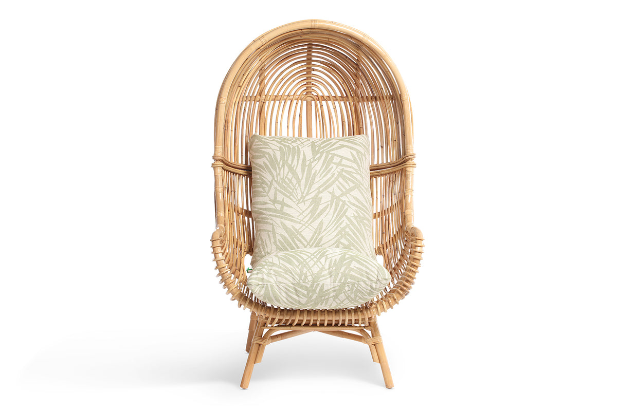 Loft Chair Natural Rattan in Leafy Green Tropical Fabric