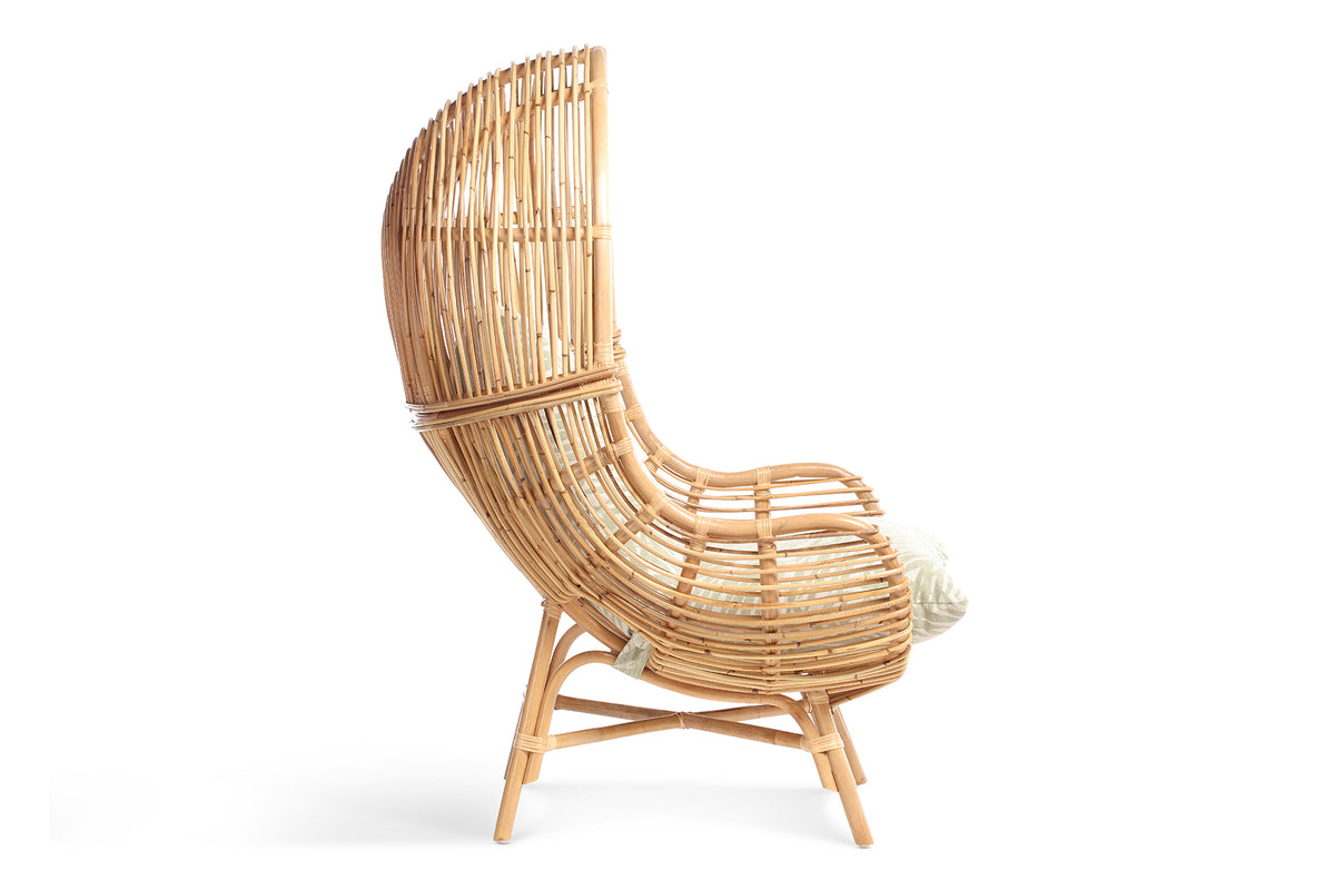 Loft Chair Natural Rattan in Leafy Green Tropical Fabric