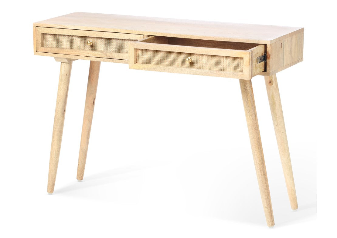 Manhattan 2 Drawer Cane & Wood Console Table in Natural