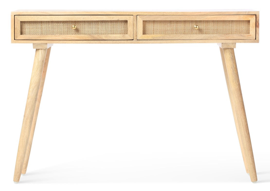 Manhattan 2 Drawer Cane & Wood Console Table in Natural