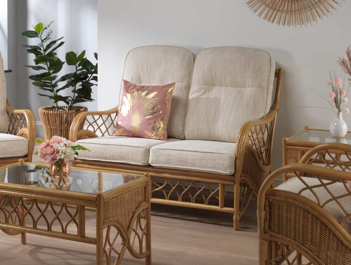 Oslo Light Oak Rattan Sofa 2 Seater - Handmade