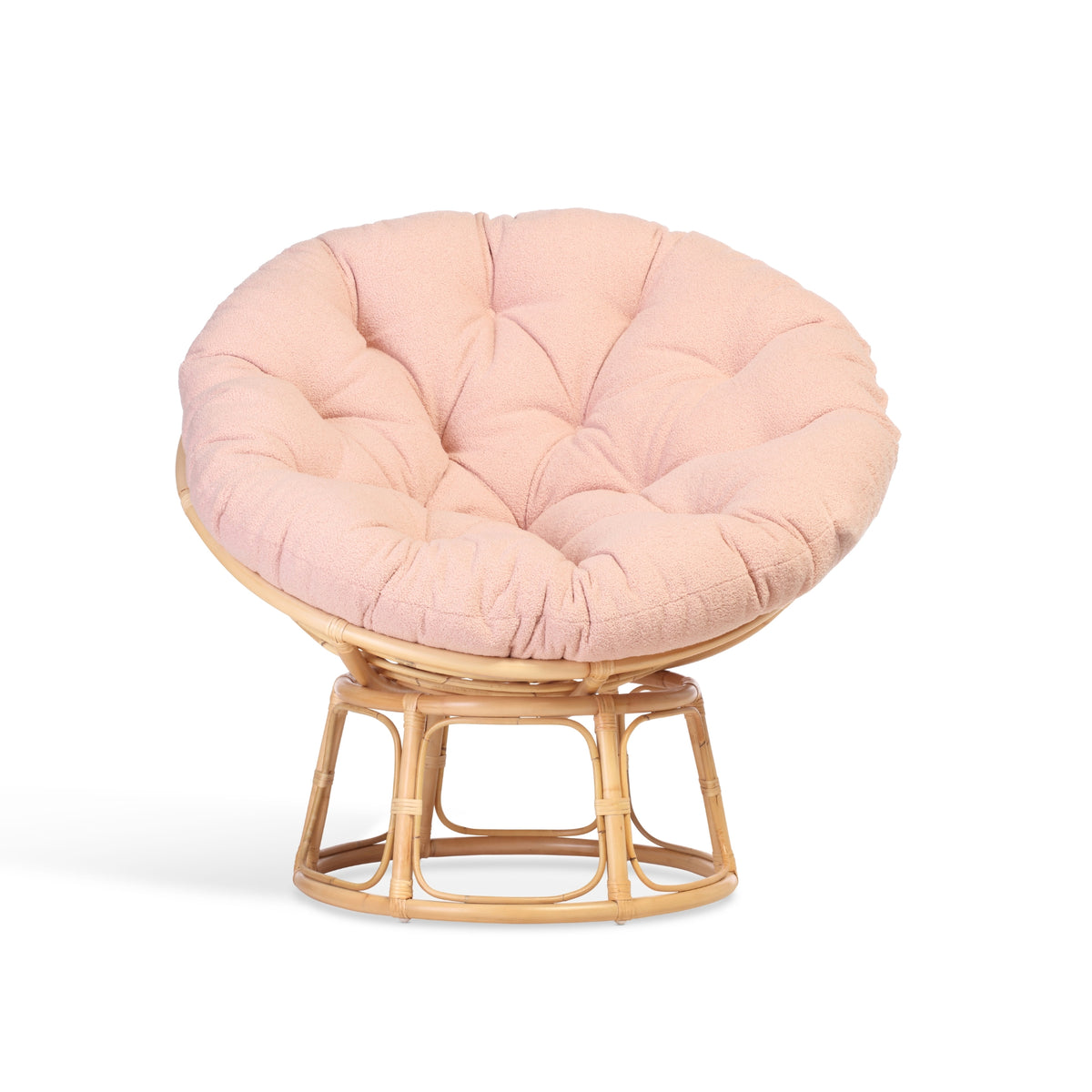Natural Rattan Papasan Chair - Boucle Pink Powder