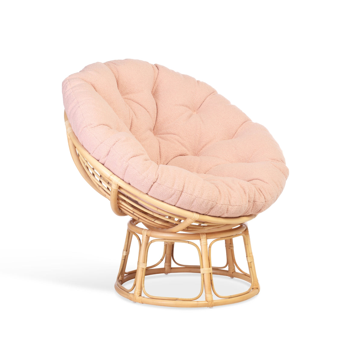Natural Rattan Papasan Chair - Boucle Pink Powder