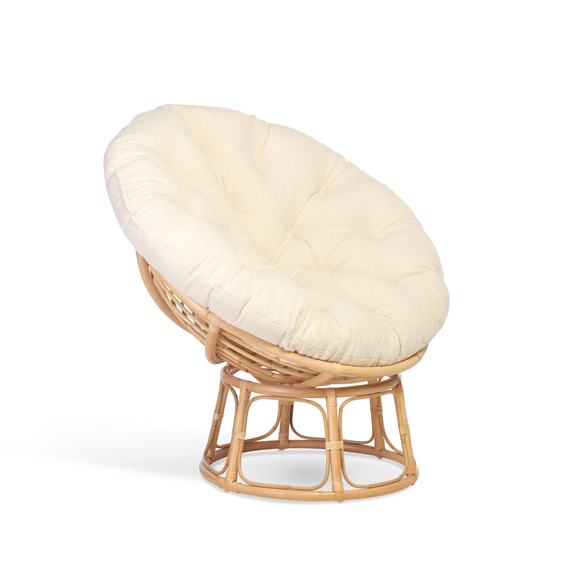 Natural Rattan Papasan Chair Cream Boucle Vanilla