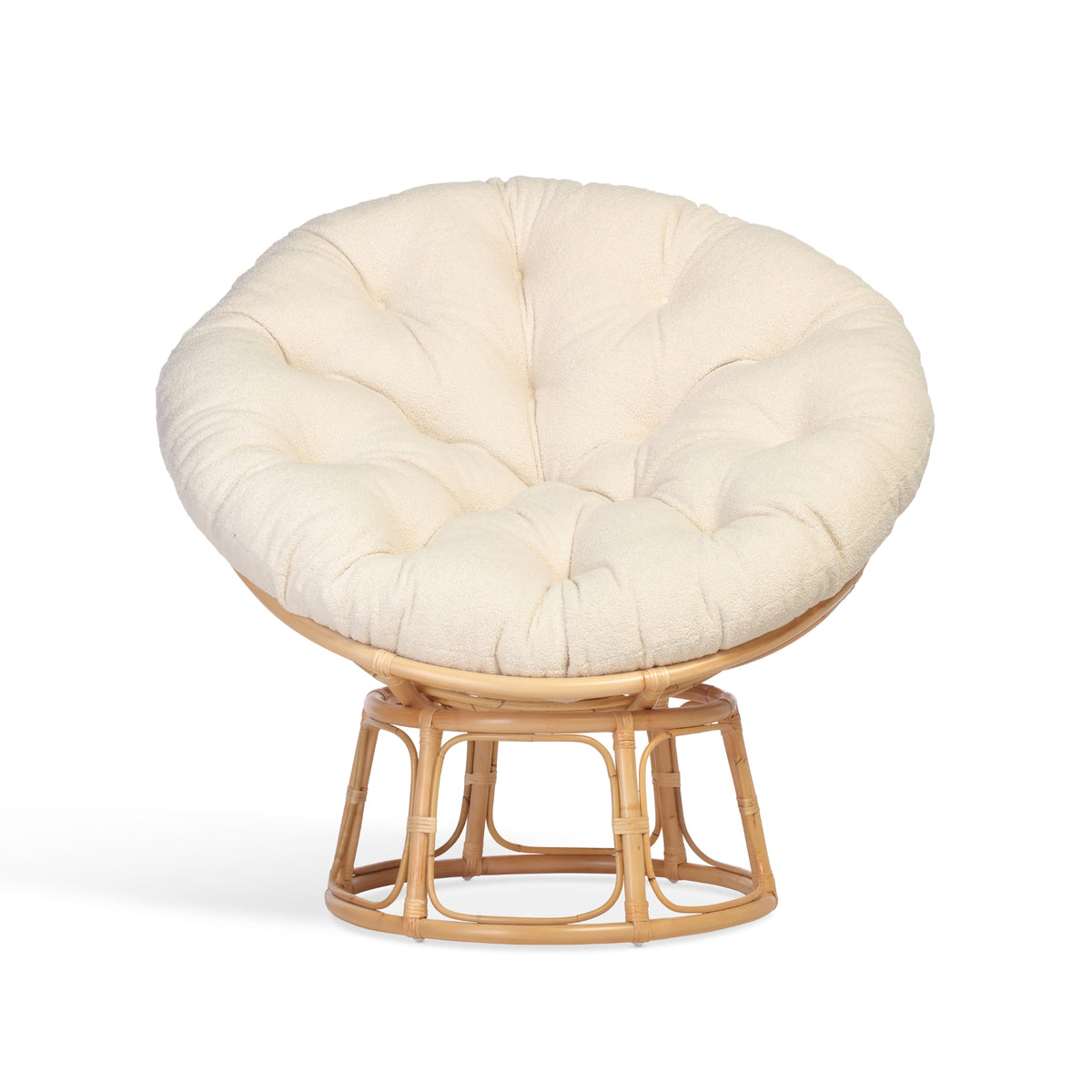 Natural Rattan Papasan Chair Cream Boucle Vanilla