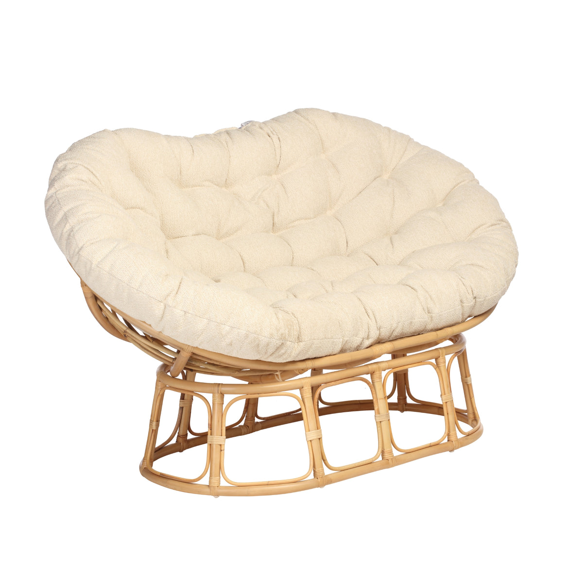 Natural Rattan Papasan Sofa in Cloud Cream Boucle