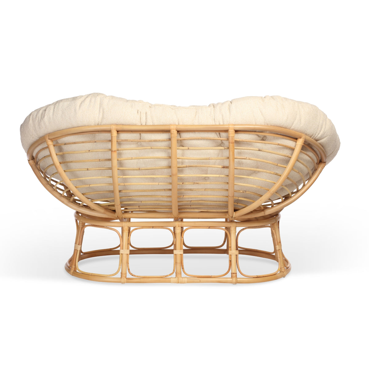 Natural Rattan Papasan Sofa in Cloud Cream Boucle