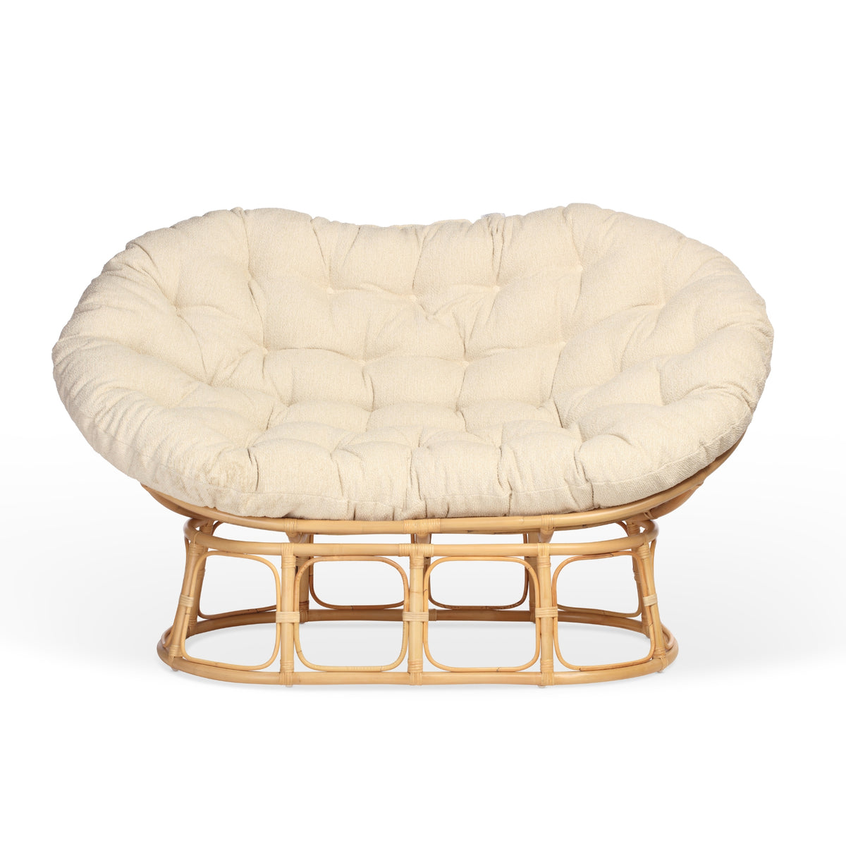 Natural Rattan Papasan Sofa in Cloud Cream Boucle