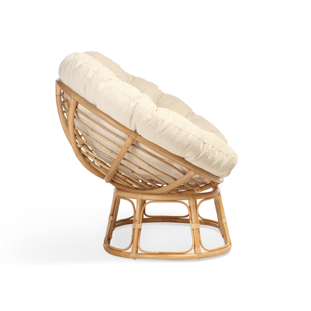 Natural Rattan Papasan Sofa in Cloud Cream Boucle