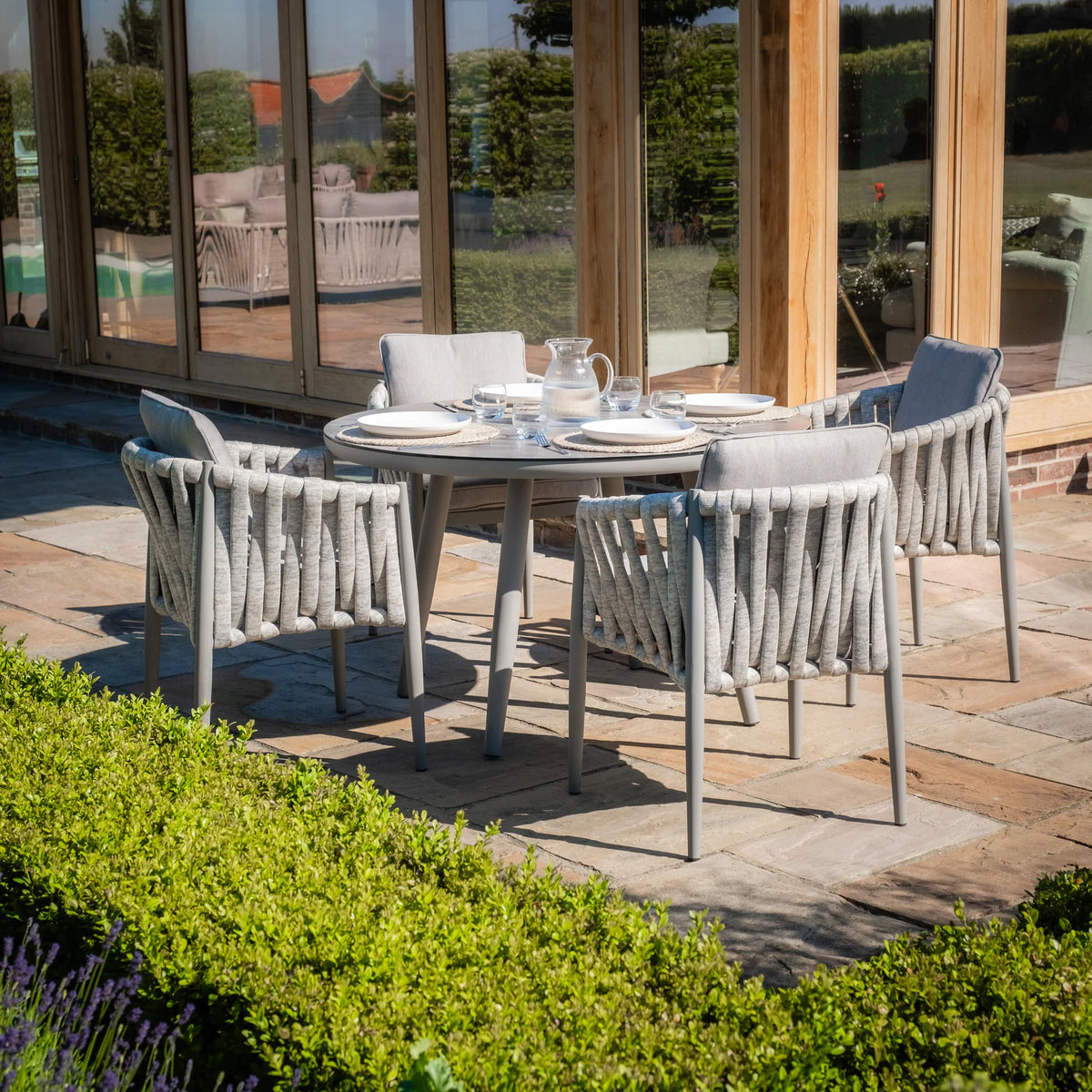 Rome 4 Seat Round Dining Set With Lazy Susan - Cool Linen