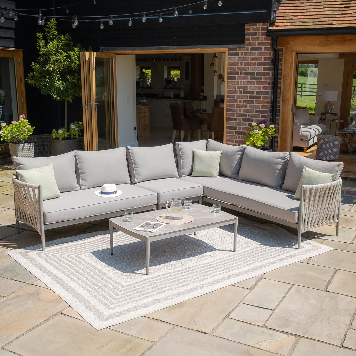 Rome Large Corner Sofa Set - Cool Linen