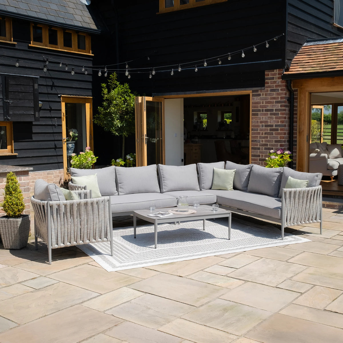 Rome Large Corner Sofa Set With Armchair - Cool Linen