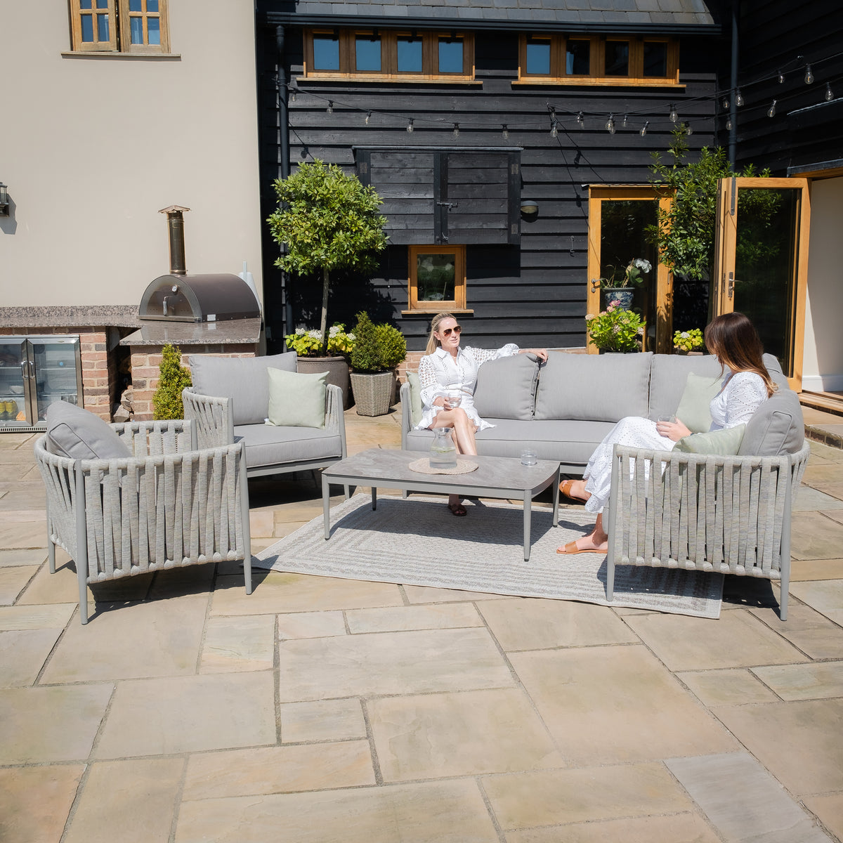 Rome Small Corner Sofa Set With 2 Armchairs - Cool Linen