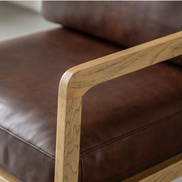 Cortes Brown Leather Chair with Oak Frame