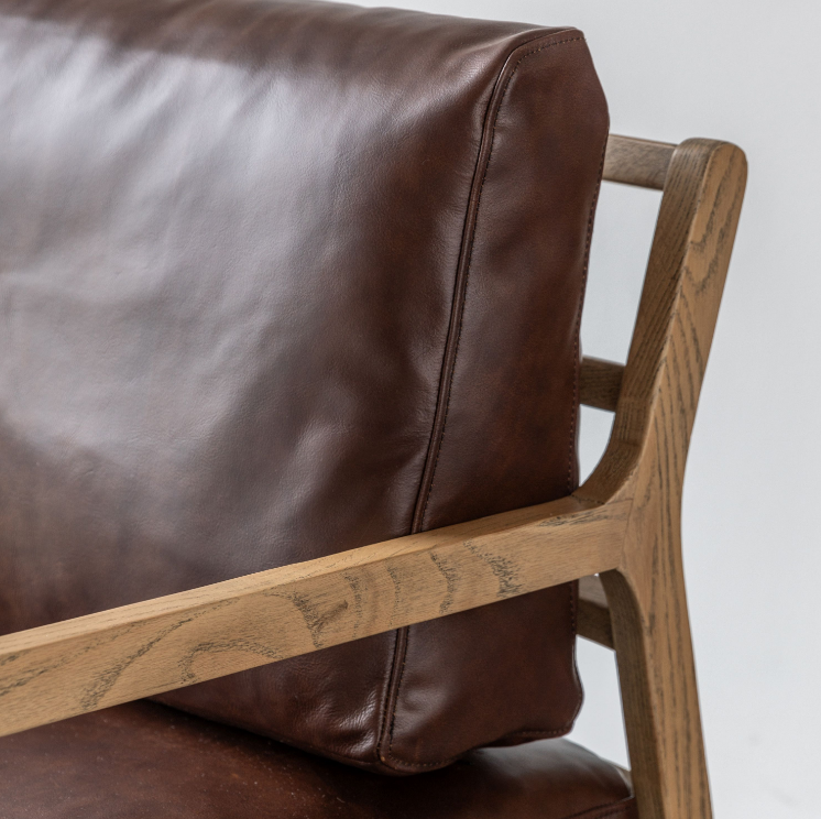 Cortes Brown Leather Chair with Oak Frame