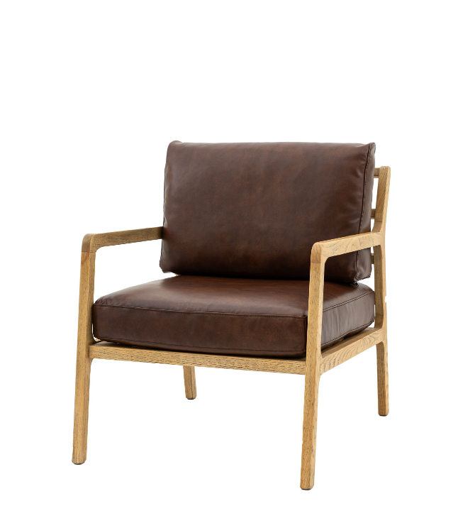 Cortes Brown Leather Chair with Oak Frame