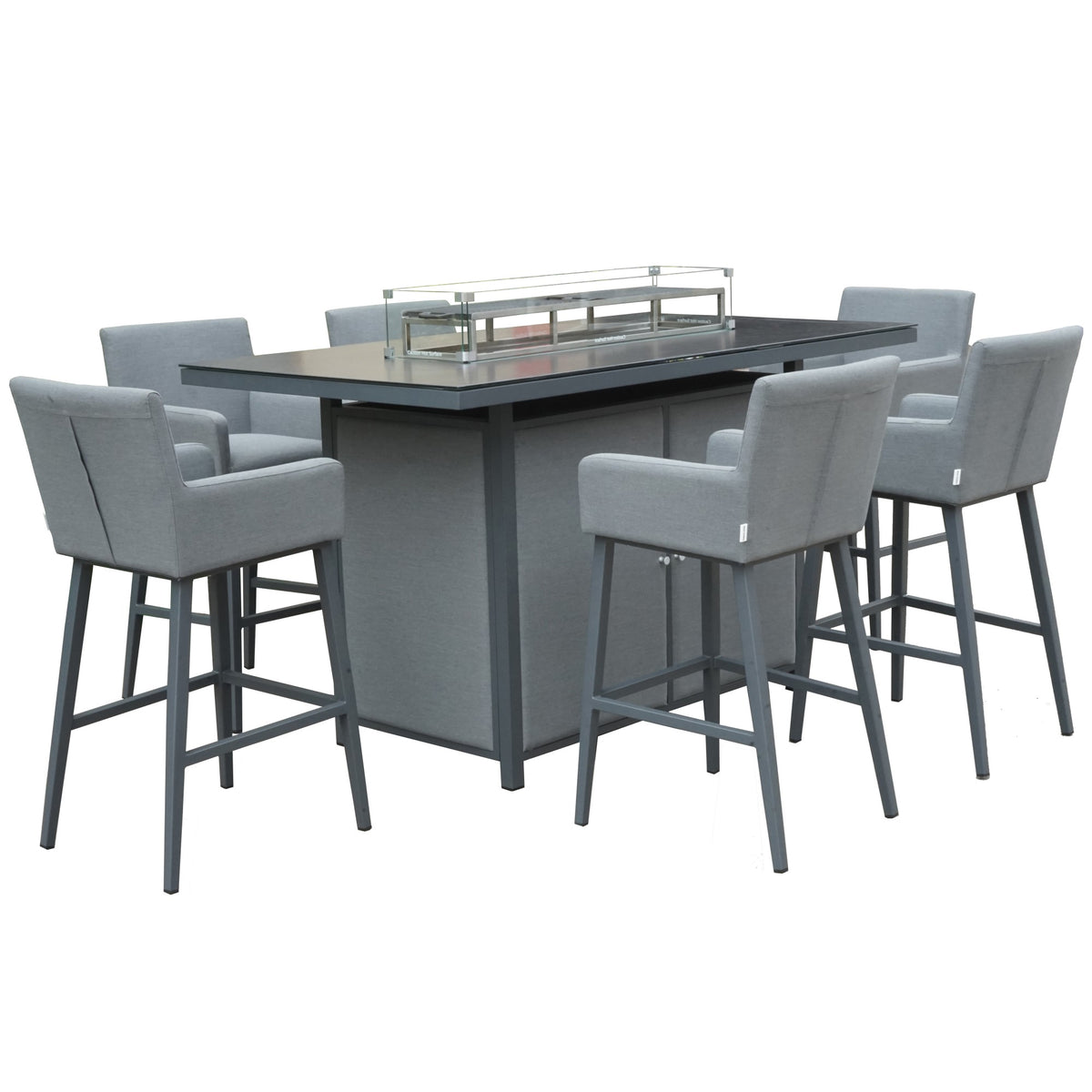 Sergio Outdoor 6 Seat Bar Set with Fire Pit Dining Table - Waterproof Fabric