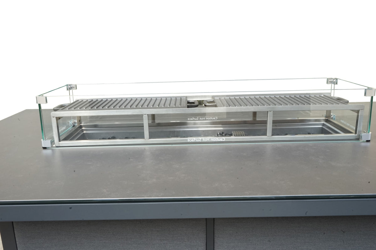 Sergio Outdoor 6 Seat Bar Set with Fire Pit Dining Table - Waterproof Fabric