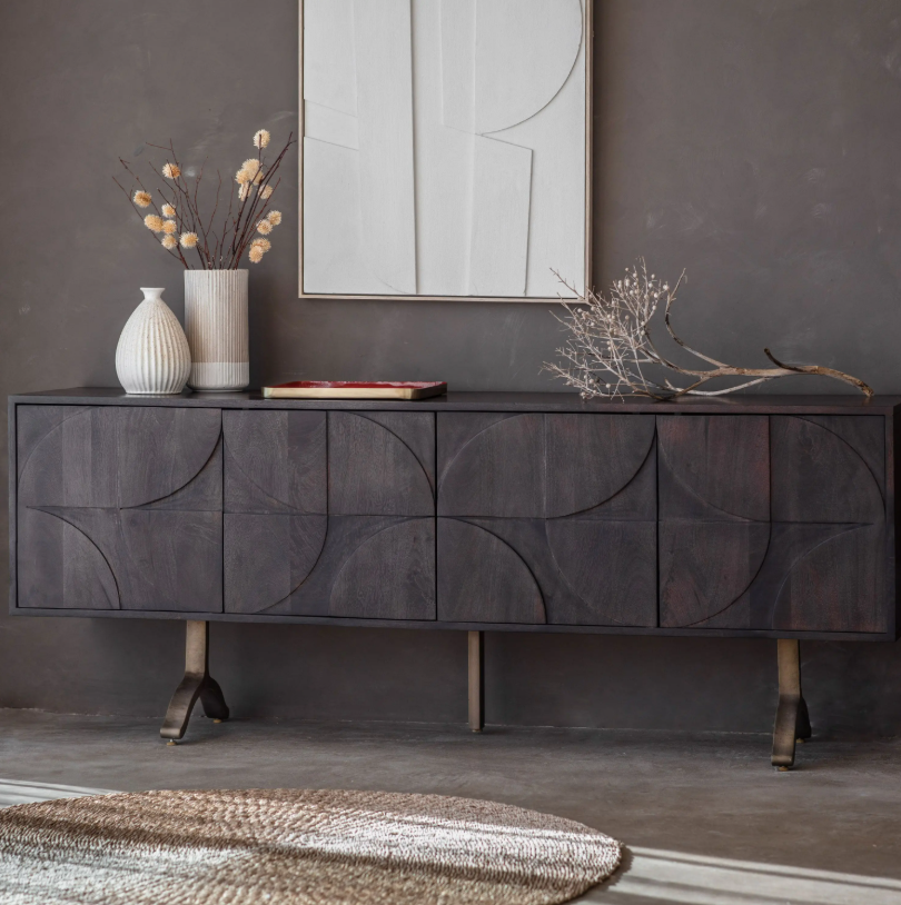 Shaw Mango Wood 4 Door Sideboard / Media Unit with Iron Legs